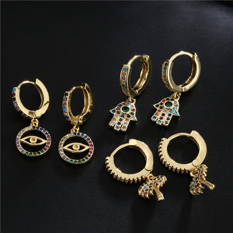 Fashion Simple Style Copper Micro-inlaid Color Zirconium Palm Earrings display picture 7