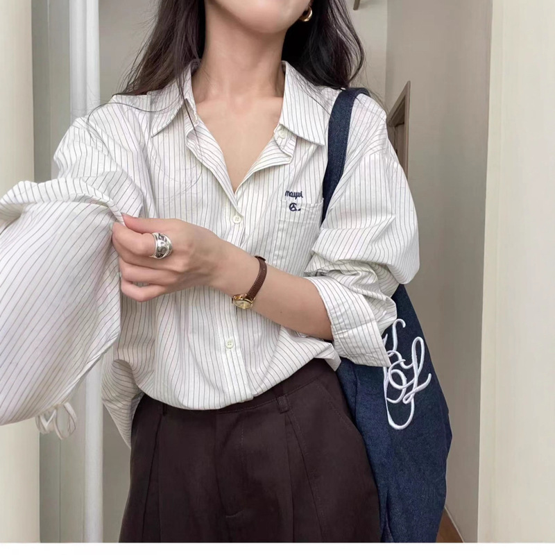 Korean Casual Style Simple Striped Shirt Autumn New Loose Design Niche Commuter Slim Versatile Shirt