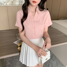 女士衬衫棉布提花夏季新款短袖polo衫女时尚减龄百搭高级感夏上衣