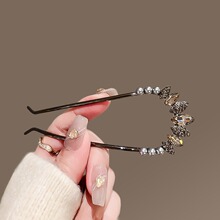 u型发夹女叶子水钻气质发簪高级感金属发钗盘发神器简约簪子插梳