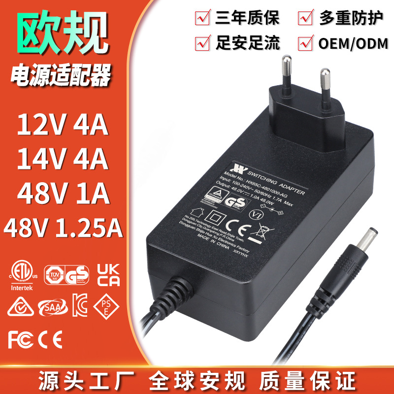 48V1A 전원 어댑터 48V 1.25A 48W 유럽 ETL/CE/UKCA/SAA 인증 스위칭 전원 공급 장치