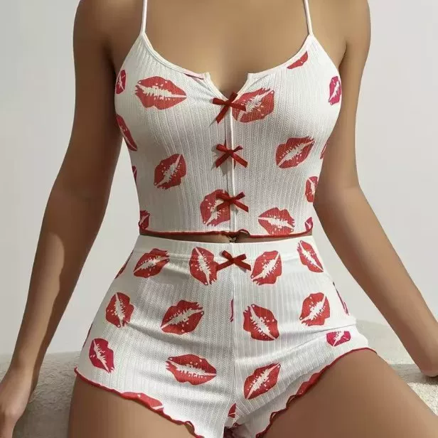 Pajama set women's multicoloured, bow detail, lifting effect