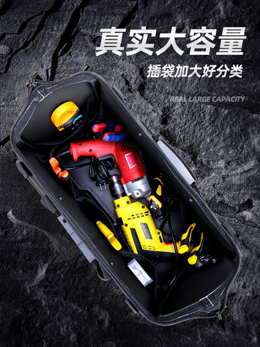 Durable and Versatile Electrician's Tool Bag with Thick Canvas and Wooden Features for Professional Use