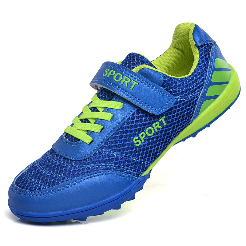 2022 Velcro malla para niños transpirable uñas rotas zapatos de fútbol zapatos de entrenamiento de hierba interior zapatillas de fútbol resistentes al desgaste