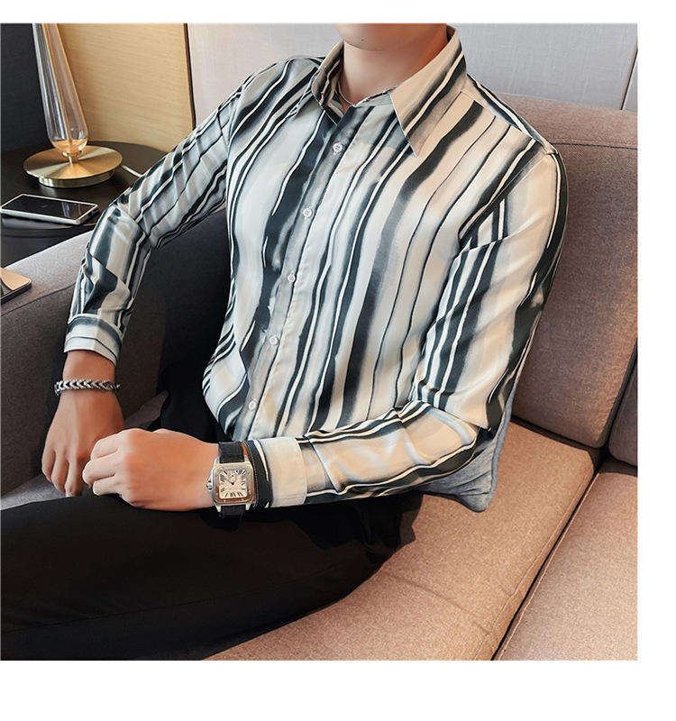 Description Picture 4 of itemBritish Style Striped Shirt for Men 2023 Autumn Long Sleeve Casual Business Dress Shirts Handsome Social Party Tuxedo Blouse 4XL