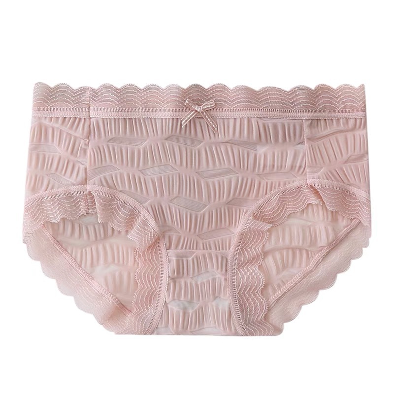 Japanese-Style Sea Salt Bubble Hollow Pleated Ice Gauze Women's Mid-Waist Comfortable Breathable Cotton Crotch Seamless Hip-Hugging Briefs