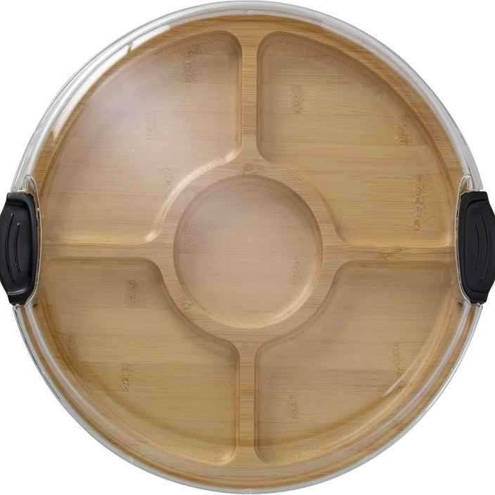 Hot spot tablero de comida cocinada de bambú con cubierta transparente casera de madera sólida snack plato de cocina tablero de queso tablero de corte de verduras