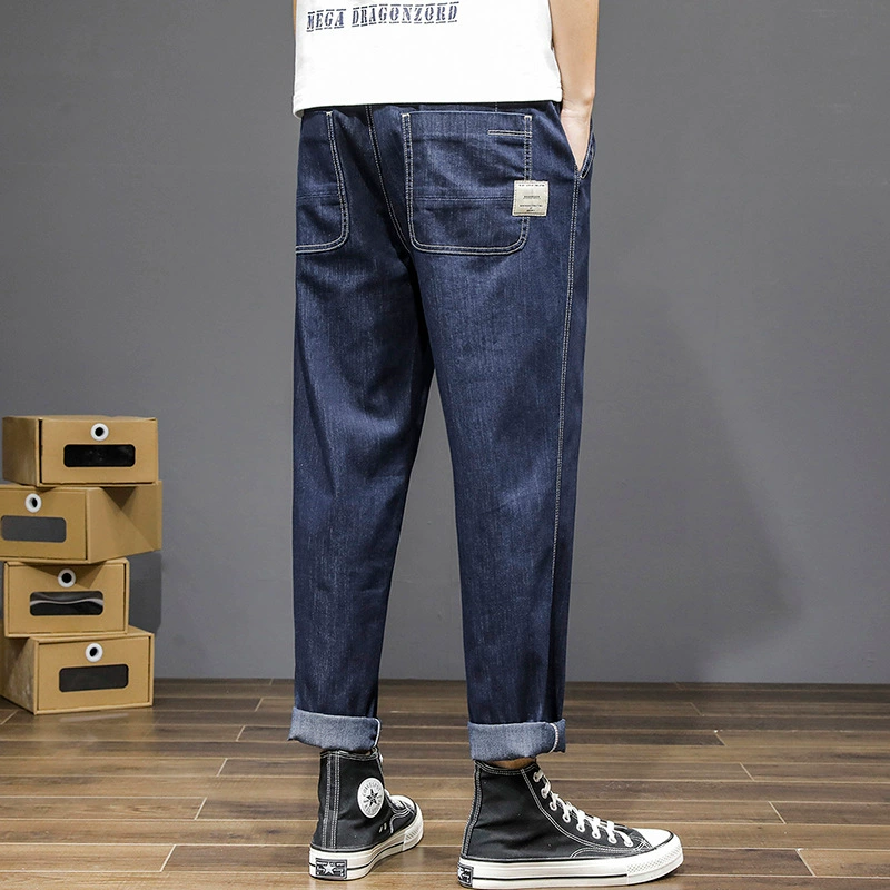 Демисезонные брюки, джинсы, эластичный пояс, свободный крой, oversize, плюс размер