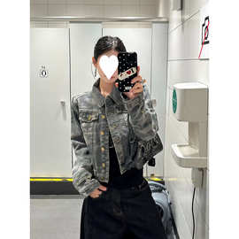 大码复古黑灰色牛仔外套女秋冬季韩版宽松显瘦外搭短款夹工厂批发