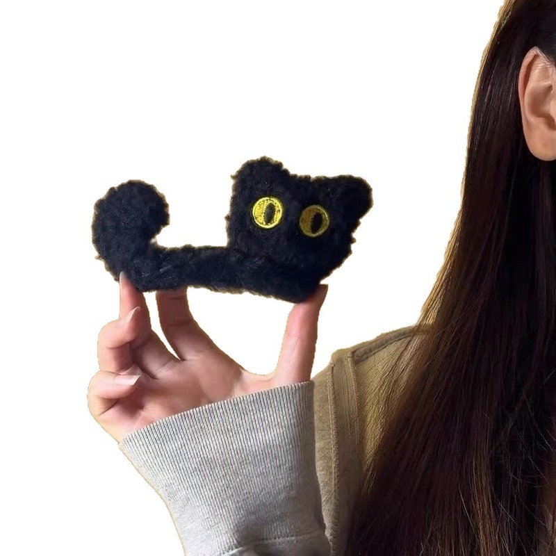 秋冬新款韩版毛绒立体猫咪发夹可爱盘发鲨鱼夹发夹子女后脑勺发抓|undefined
