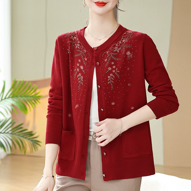 Модный элегантный свитер-пальто для женщин Весна для среднего и пожилого возраста Весна и осень верхняя одежда пальто для мам модный вязаный кардиган