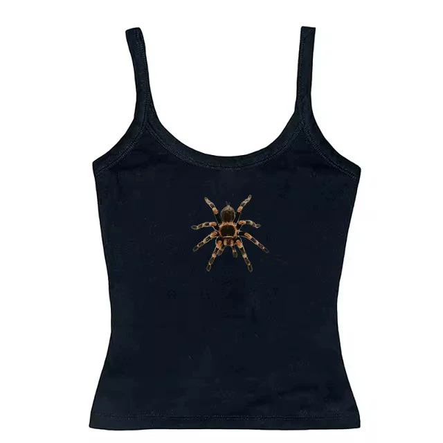 Lace-trim fitted camisole, cute print American style, multiple colors S–L