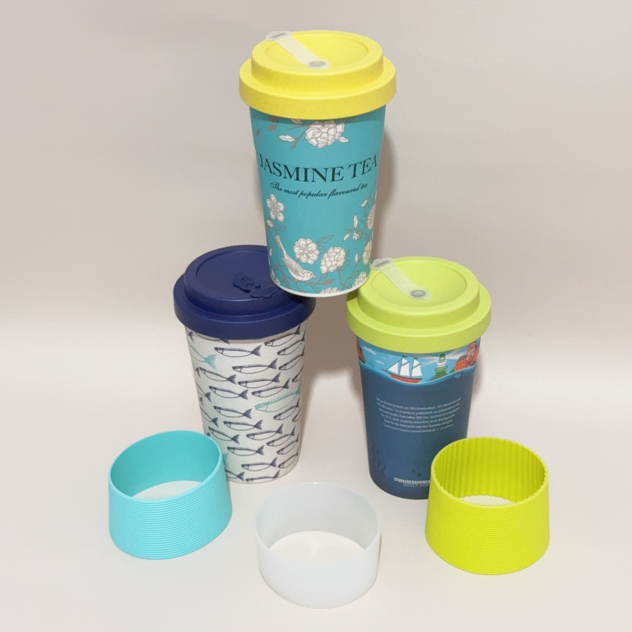 Transfronterizo 470ml de fibra de bambú taza de café fresco aislamiento térmico pareja degradable taza calcomanías taza de regalo