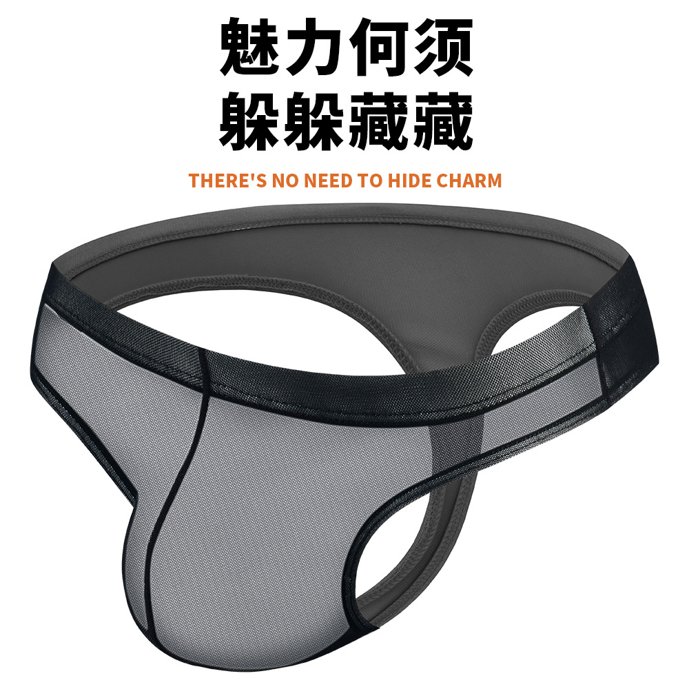 European and American Style Transparent Mesh Fully Transparent Men's Ice Silk Triangle thong Low Waist Sexy Fashion Shorts Trousers