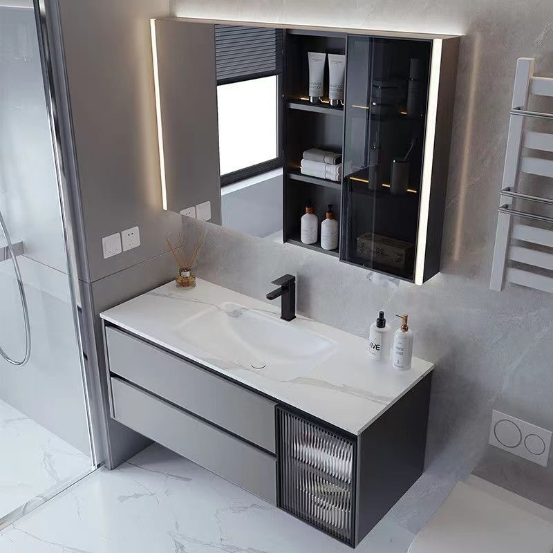 Simple one-piece basin, bathroom cabinet, ceramic basin, washbasin, face wash, bathroom washbasin, combination rock plate, hot-bent, modern details Picture