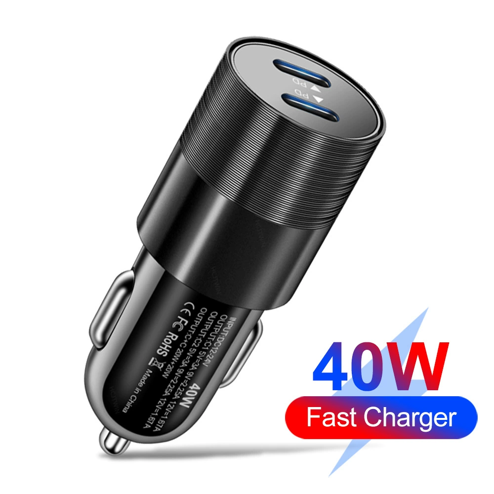 Двойной PD 40W двойной PD металлическая стальная пушка, быстрая зарядка автомобильного зарядного устройства PD+PD двойная быстрая зарядка