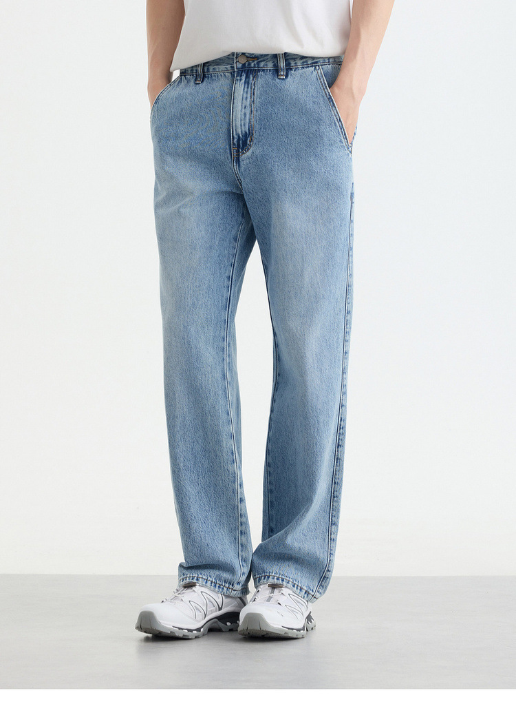 Quần jean nam ống rộng vải Lyocell cotton mềm rũ — Màu xanh da trời chi tiết 13