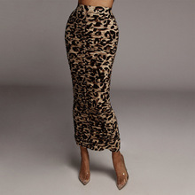 欧美时尚潮流女装 2022夏季外贸新款高腰修身褶皱豹纹印花半身裙