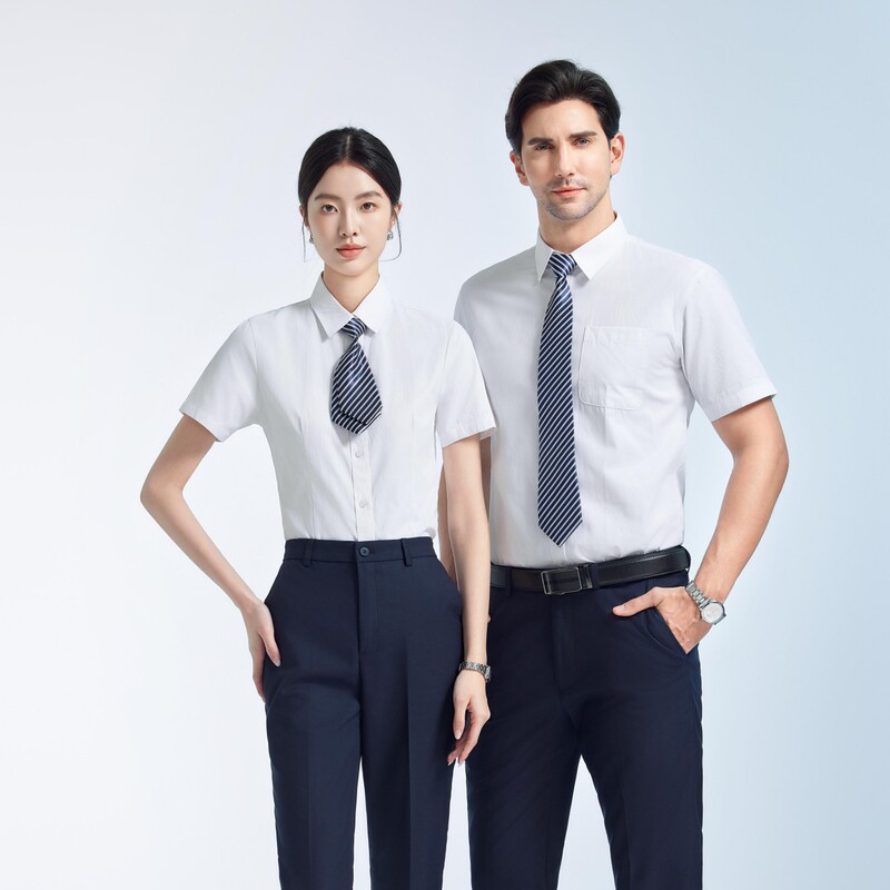 Men's and women's same style business shirt short sleeve tooling suit summer shirt work clothes formal embroidery LOGO