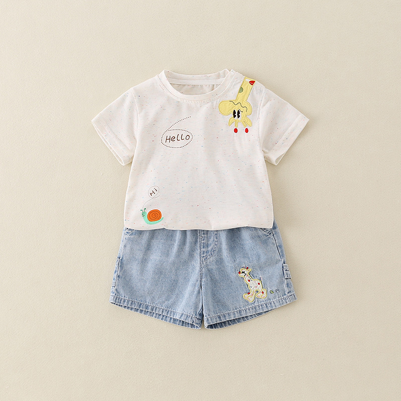 Baby's Summer Dress Boys Short-sleeved Shorts Girls suit New Children's T Cute Top Denim Fashionable New