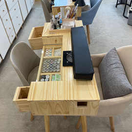 原木日式俄式实木单双人美甲桌美甲台多功能双层收纳美甲桌椅套装