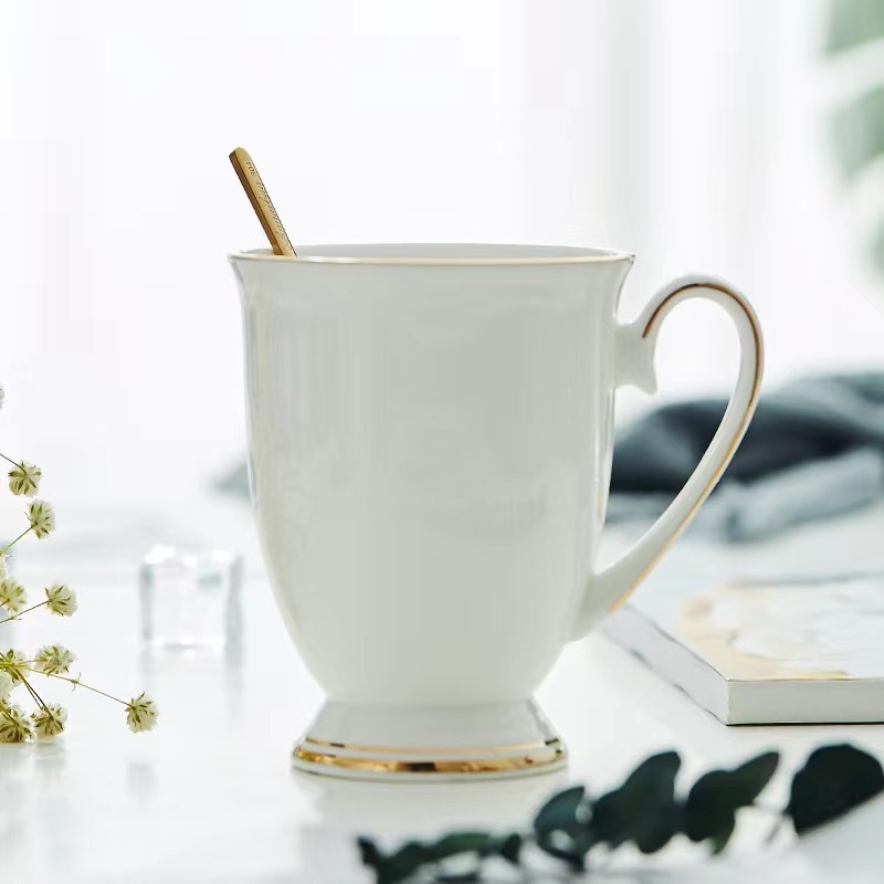 Tangshan Origin Pure White Bone China Cup, Water Cup, Coffee Cup, Saucer, Breakfast Milk Cup with Handle, Ceramic Cup