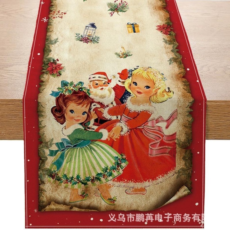 跨境新款圣诞节桌旗节日装饰品厂家直销冬季雪人姜饼人印花餐桌垫|undefined