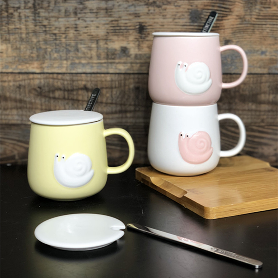 Taza de cerámica con diseño de caracol fresco y sencillo, con palo para remover, taza de café de oficina, taza de agua creativa, taza de cerámica ecológica.