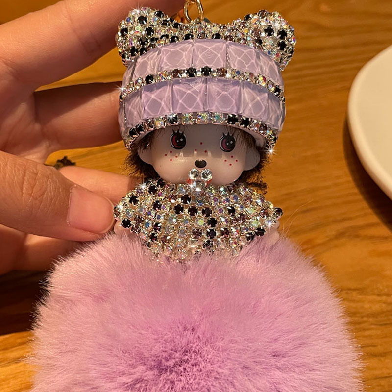 Corea del Sur creativo lindo diamante incrustado lindo Qiqi Bola de piel muñeca llavero mujer de dibujos animados par coche bolsa colgante