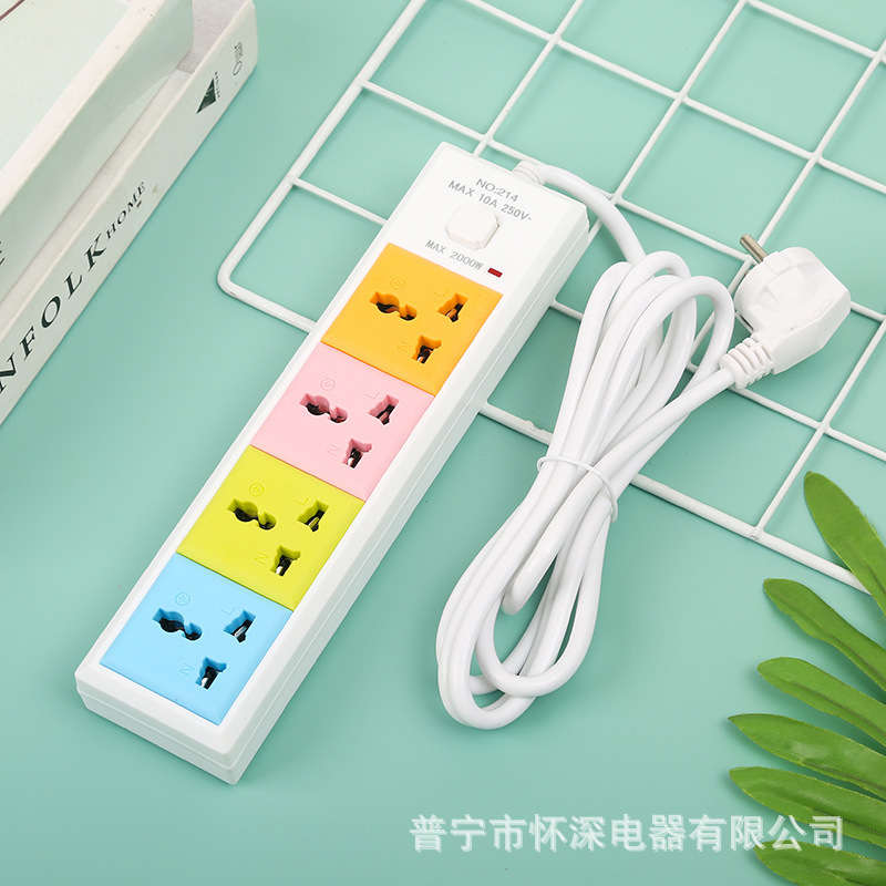 R214# 多孔彩色插排外贸接线板马来西亚菲律宾新加坡吸卡包装带灯