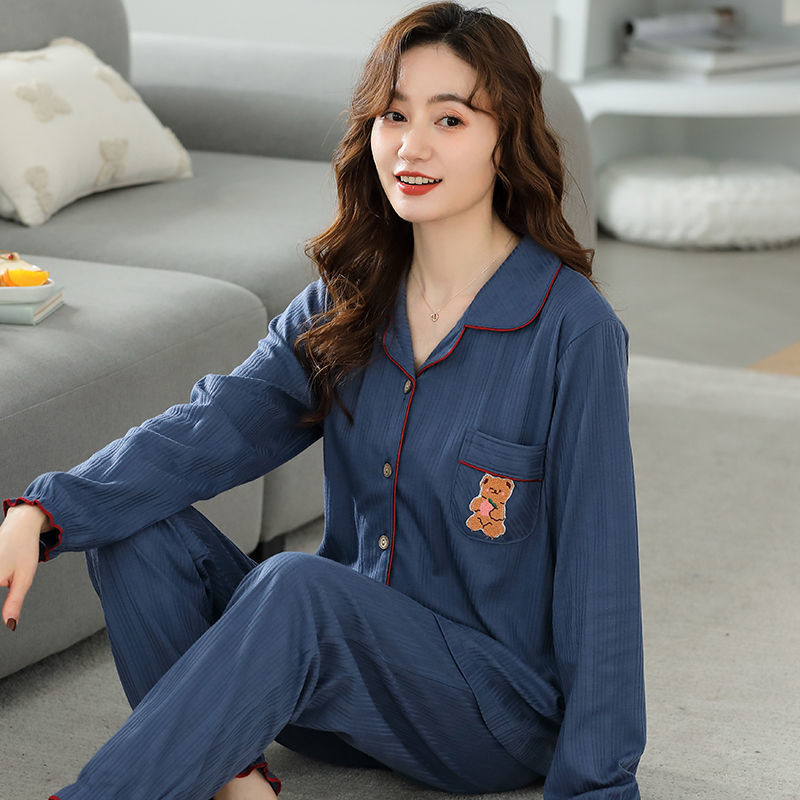 Pijamas traje de primavera/verano para mujer verano nuevo Algodón puro Primavera/otoño estudiante de algodón de manga larga estilo coreano ropa para el hogar suelta