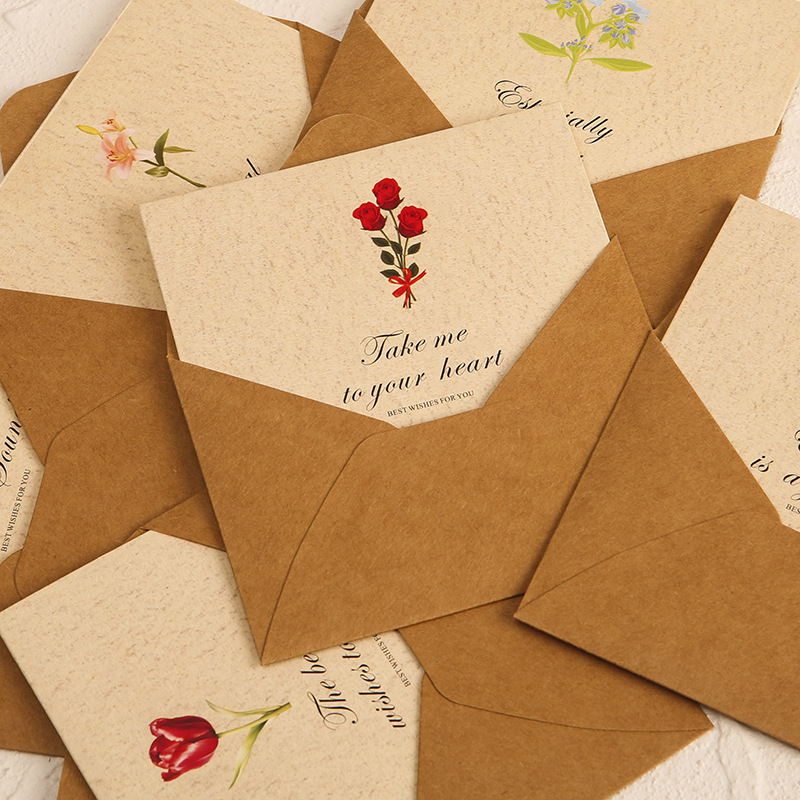 Cantonese New Flower Language Greeting Card Leaf Language Blessing Card Retro Thanksgiving Christmas Birthday Foldableing Thank You Message Card