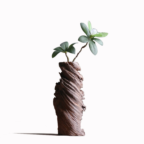 Chinese-style retro Zen living room solid wood dried flower vase ornament tea room dining table flower arrangement small flower pot decorative item ornament