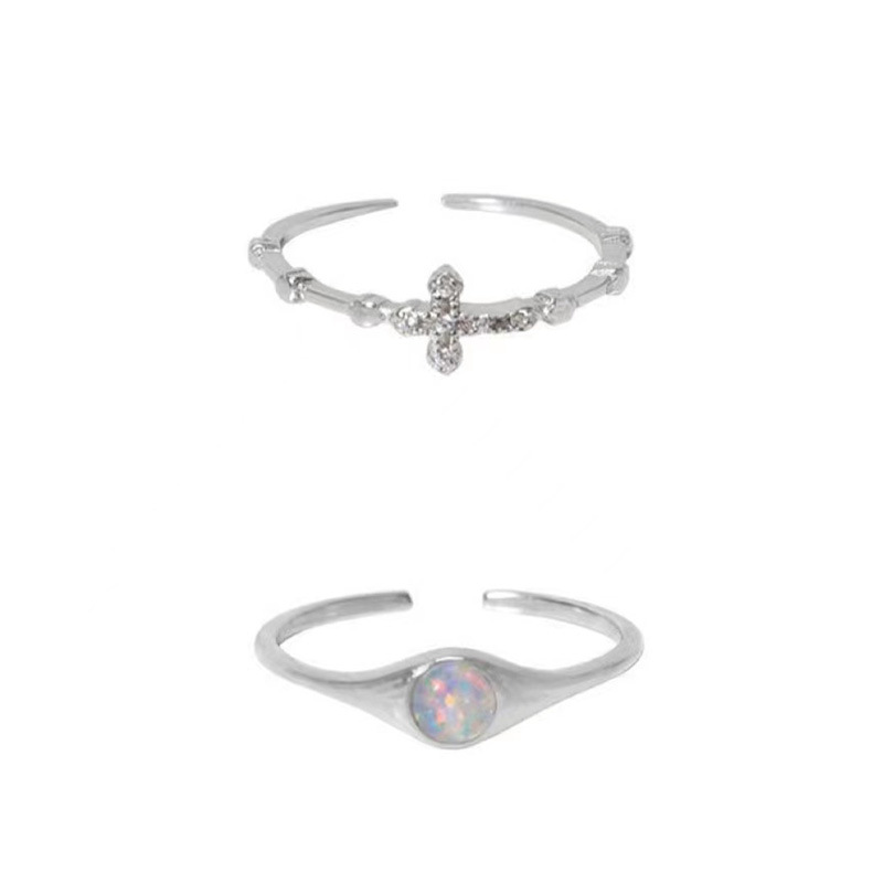 S soffitto impilato in argento puro, design di nicchia, combinazione di coppia di fascia alta Anello geometrico in opale, femmina_voghion.com