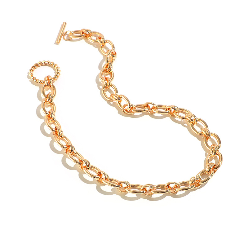 new geometric retro sweater chain golden round bead chain fashion OT buckle necklacepicture4