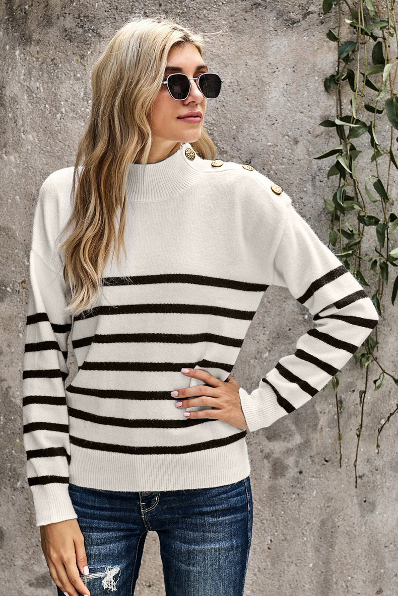 women s striped loose round neck pullover nihaostyles clothing wholesale NSQSY78168