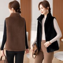 妈妈马甲仿水貂背心新款坎肩外套洋气中老年女装秋冬皮毛一体马甲
