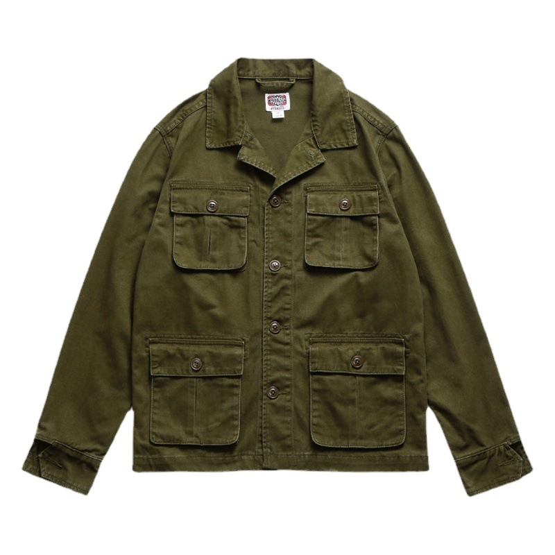 Ameikaji americano retro multi-Bolsillo de trabajo chaqueta hombres primavera y otoño suelta moda marca casual solapa chaqueta de caza