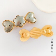 宋锦弹簧夹哑金爱心花朵弹簧夹diy底托饰品配饰半成品