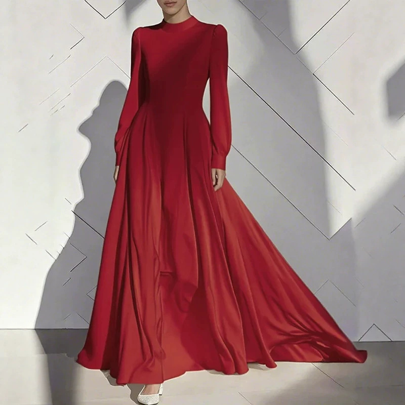 2026 New Satin High-Neck Long-Sleeve Gown with a Large Train, Elegant Waist-Cinching Slim-Fit Evening Dress, Graceful Long Dress 2026 New Satin High-Neck Long-Sleeve Gown with a Large Train, Elegant Waist-Cinching Slim-Fit Evening Dress, Graceful Long Dress