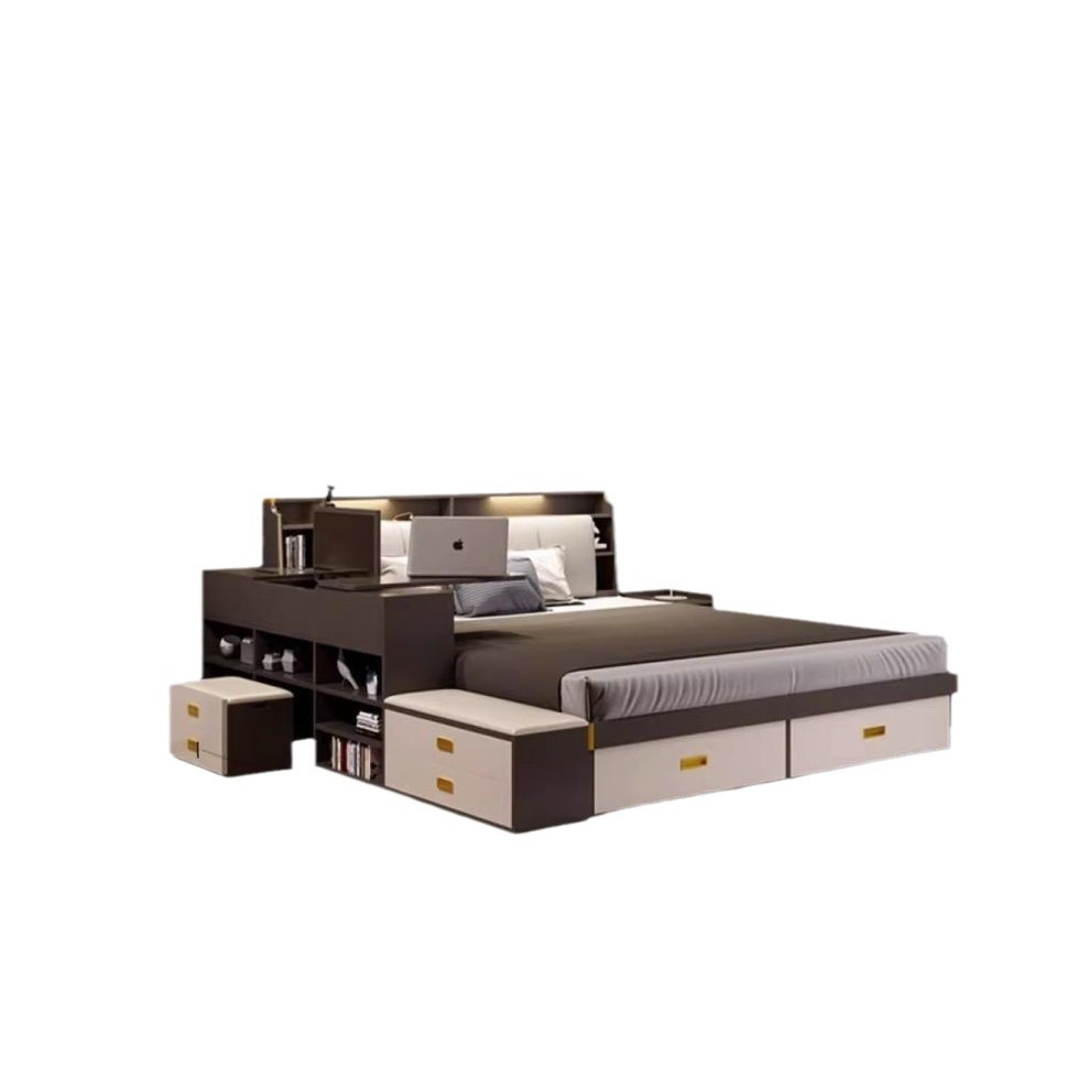 Dormitorio principal, cama de matrimonio, cama de almacenamiento neumático, cama de almacenamiento de caja alta moderna y simple, cama doble