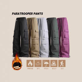 工装裤韩版简约休闲风潮流时尚男女通用加绒加厚阔腿直筒纯色长裤