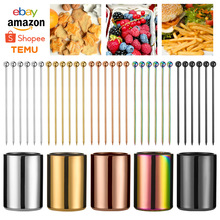 304不锈钢水果签彩色水果针收纳签筒套装 创意金属钉子家用甜品叉