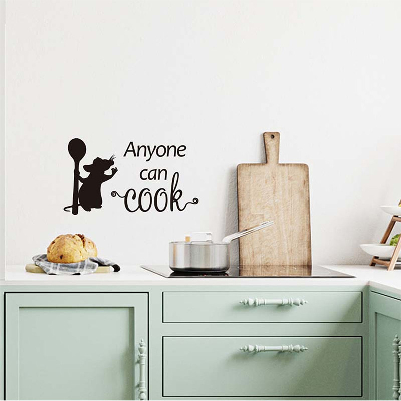 Anyone can cook老鼠厨房英文标语可移除墙贴跨境速卖通代发