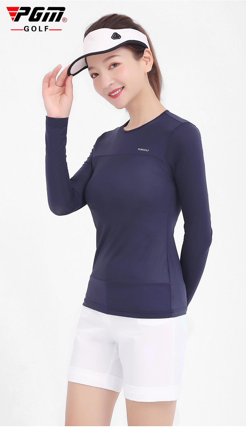 Áo thun golf chống nắng dài tay PGM chất liệu lụa lạnh co giãn cao — Áo thun nữ màu trắng YF304, YF305 quần áo nữ chống nắng đáy áo màu xanh sapphire, YF309 áo phông nữ màu trắng, YF305 quần áo nữ chống nắng đáy áo màu trắng chi tiết 15