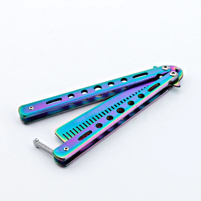 Práctica acampar al aire libre práctica peine cuchillo (hoja no abierta) mariposa peine herramienta de la práctica peine de la mariposa