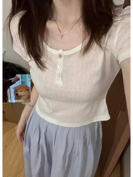 White, with short sleeve