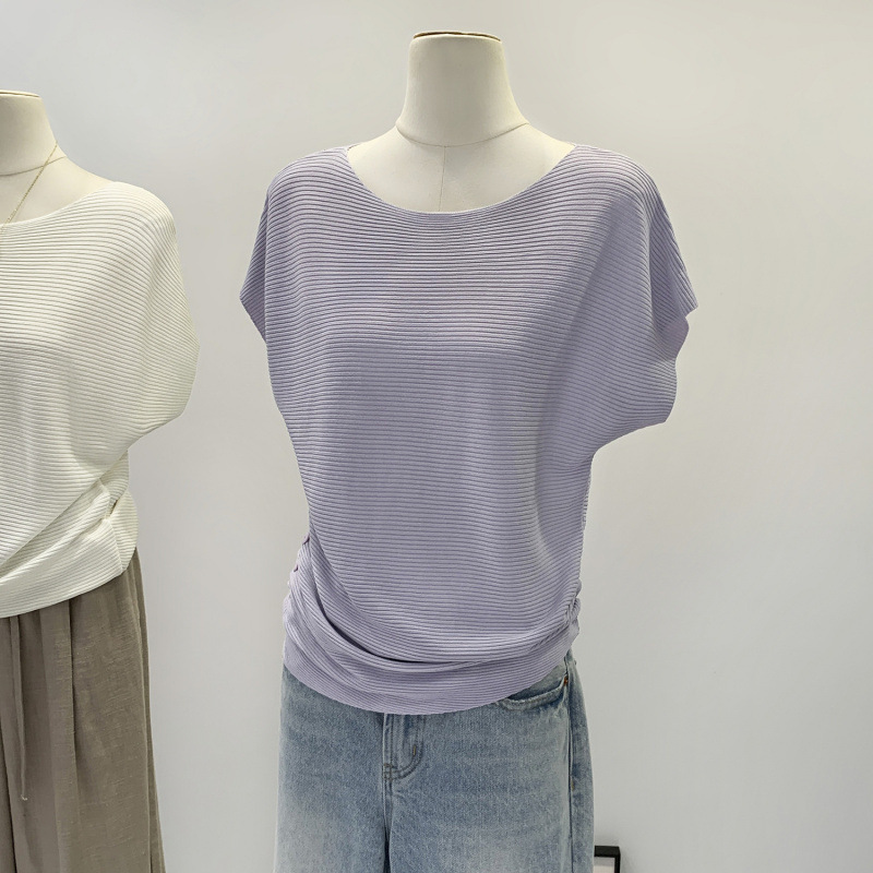 Affordable Women's Korean Style Lazy Style Round Neck Loose Short-Sleeved Knitwear Women's 2025 New Design Tops