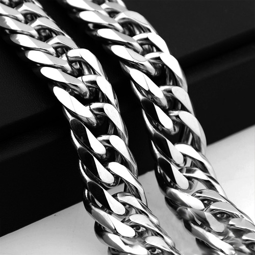 8/10/12/14mm men's titanium steel stainless steel double buckle six-sided grinding necklace thick chain Cuban chain thick chain