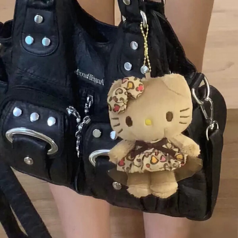 メイラードブラックレザーヒョウ柄スカート kt 猫ペンダントかわいいぬいぐるみハローキティ人形キーホルダーバッグペンダント|undefined